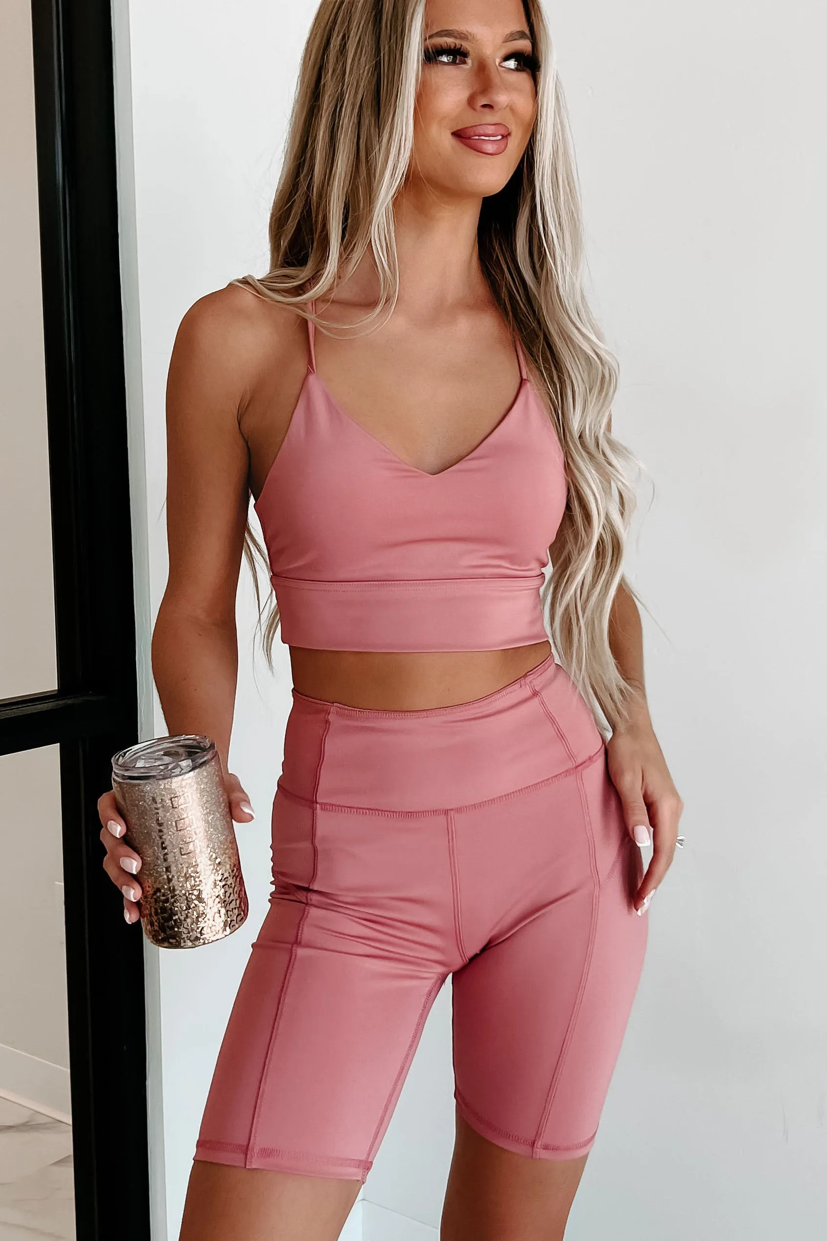 Always On Two Piece Biker Short Set (Dark Pink)