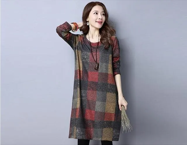 Autumn Winter Women's Thick Warm Long Sleeve Cotton Loose Dress