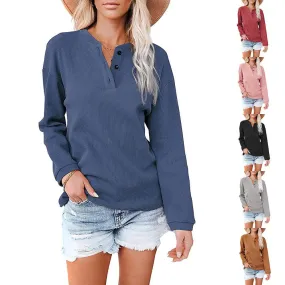 Button Up Long Sleeved Solid Top