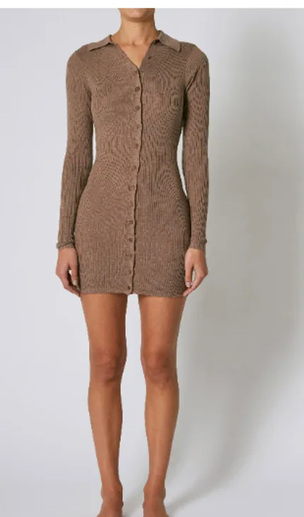 Caroline Brown Collared LS Knit Mini Dress