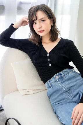 COCO RIBBED KNIT TOP IN BLACK