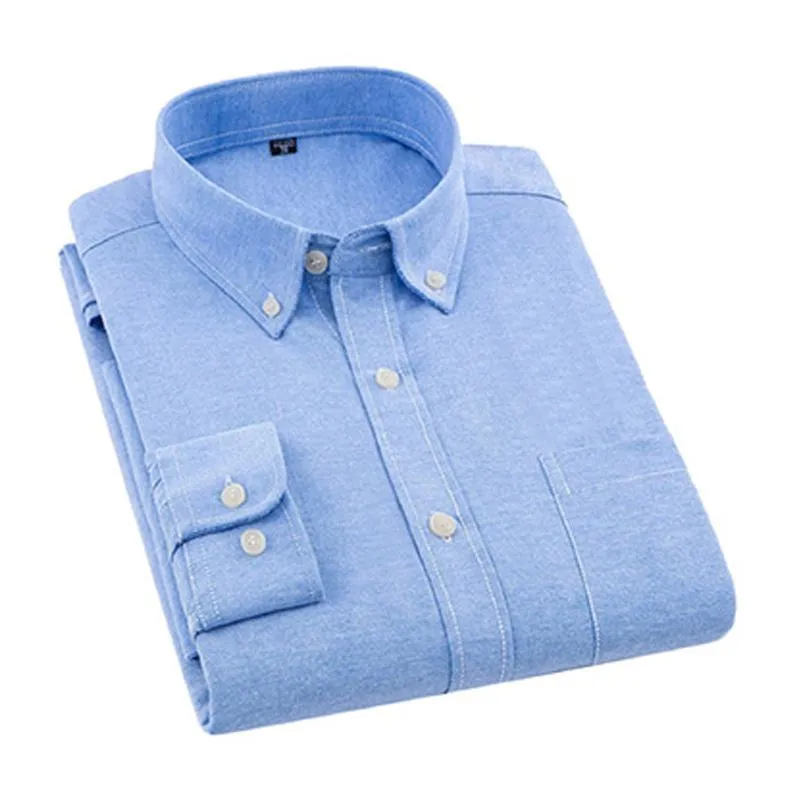 Collared Button-Up Long-Sleeved Shirt with Front Pocket