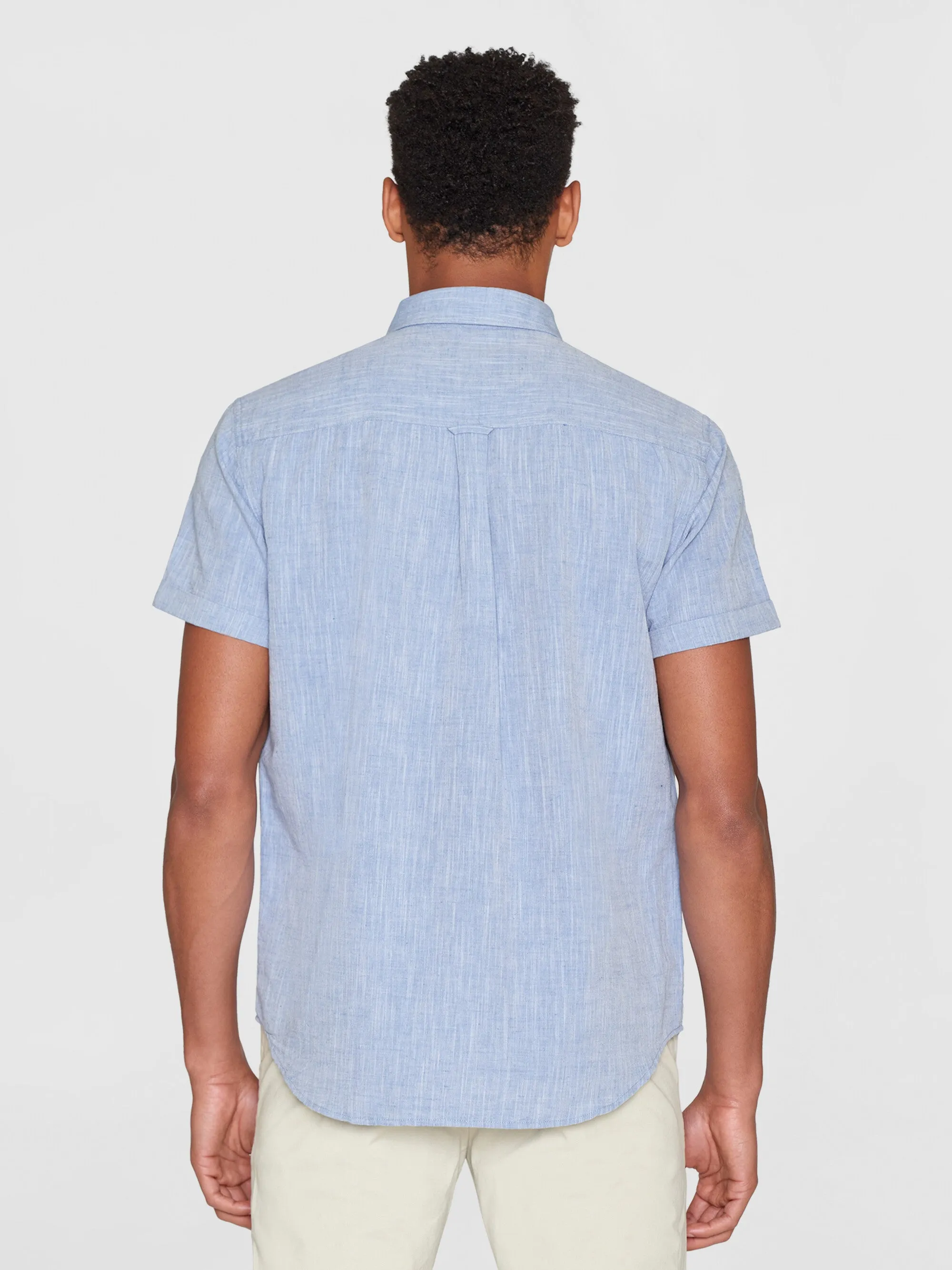 Custom fit linen short sleeve shirt - Moonlight Blue