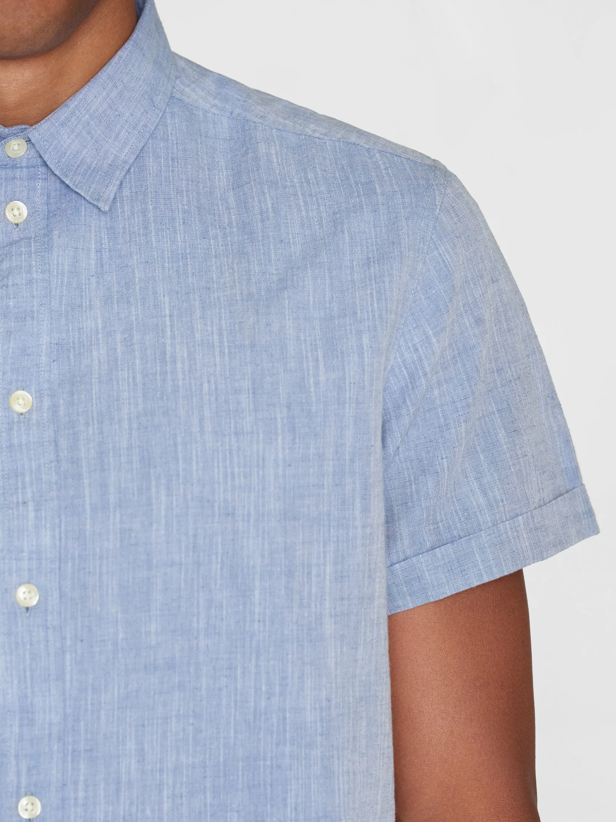 Custom fit linen short sleeve shirt - Moonlight Blue