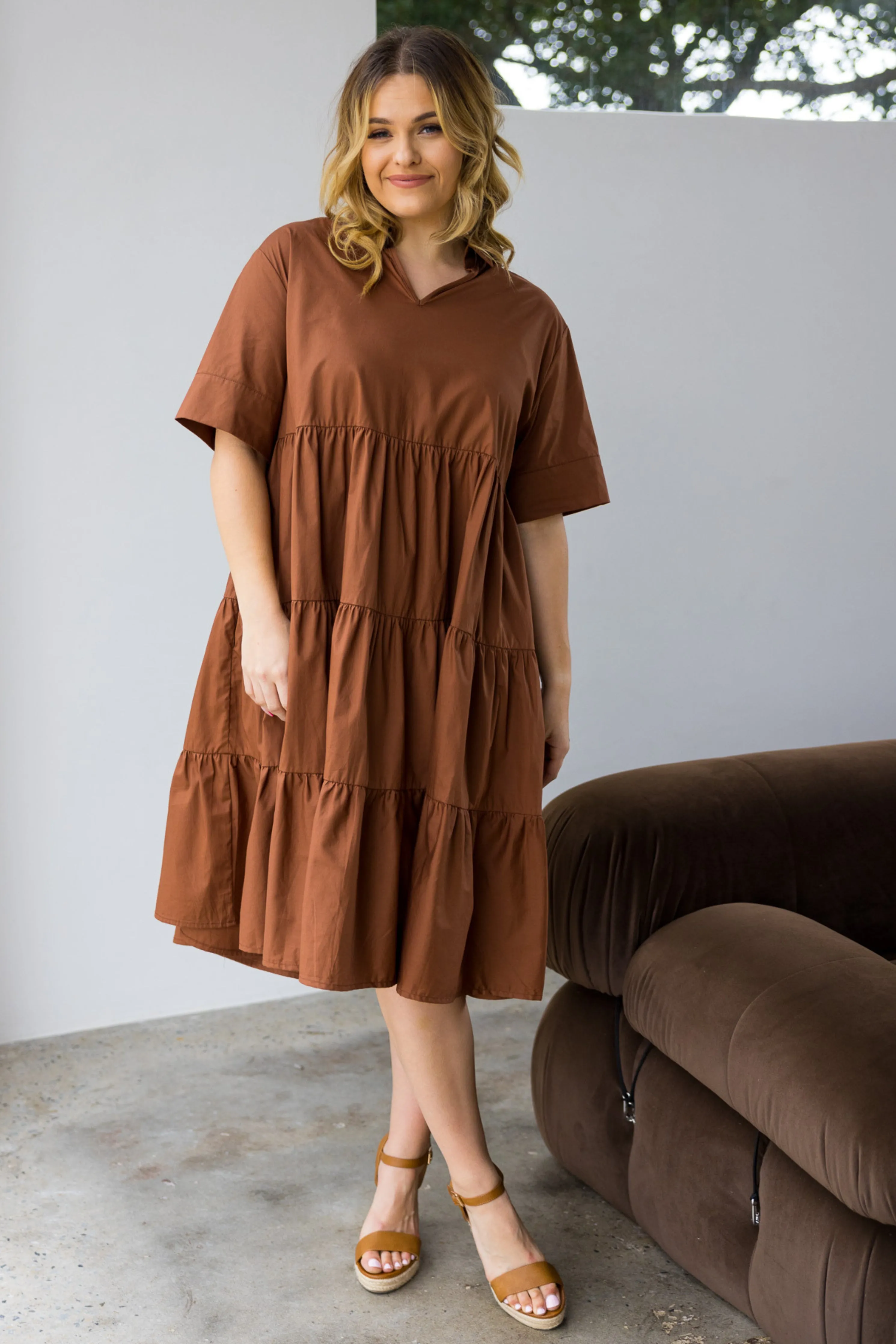 FINAL SALE Serenity Ruffle Dress in Cocoa