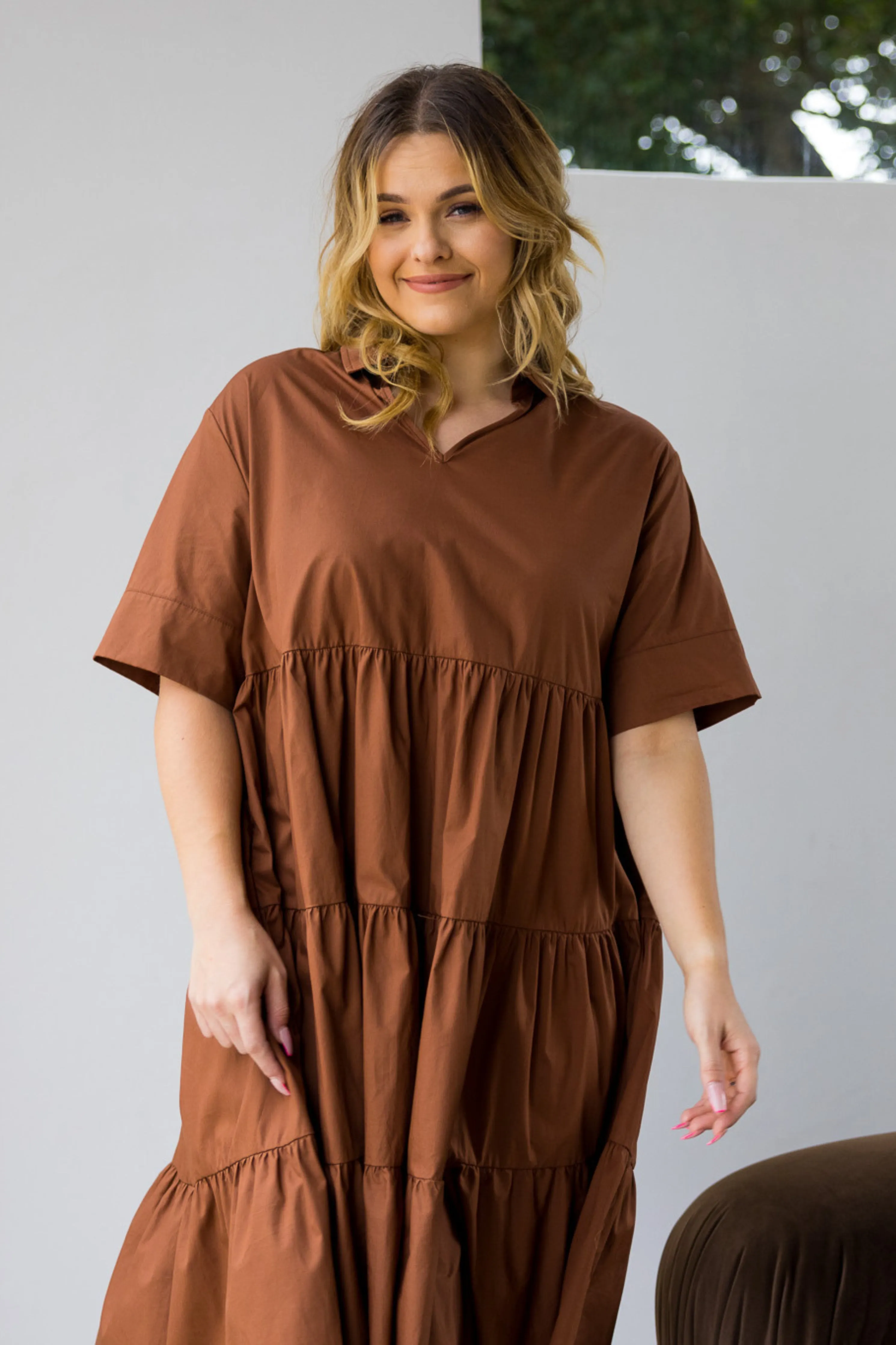 FINAL SALE Serenity Ruffle Dress in Cocoa