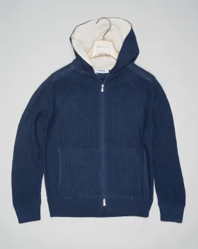 Gran Sasso Linen & Cotton Full-Zip Hoodie / Blue