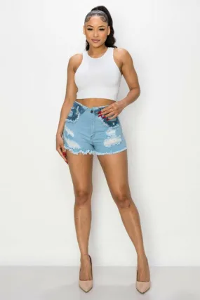 JUNIOR DISTRESSED DUO BLUE SHORTS JEANS