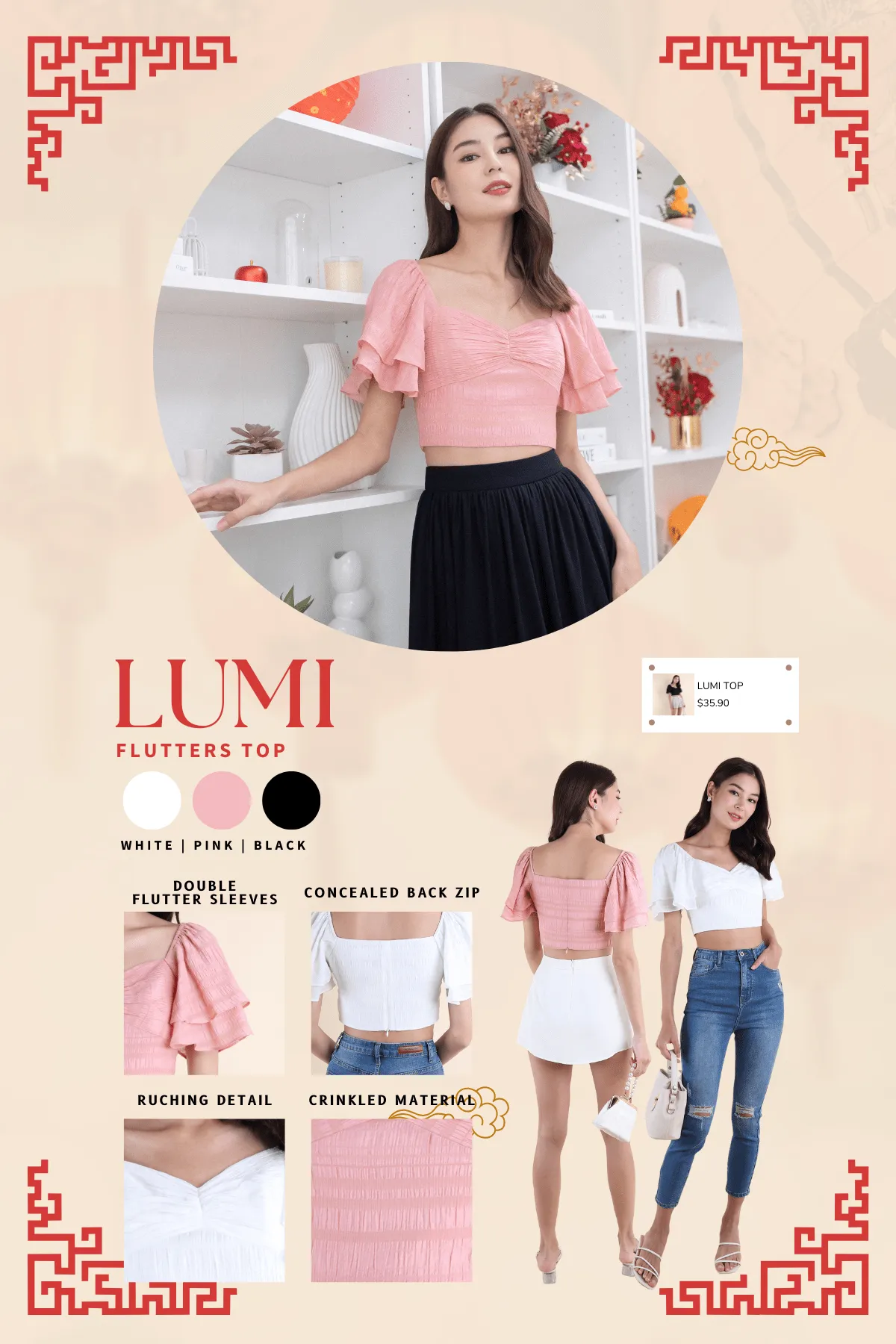 LUMI FLUTTERS TOP IN WHITE