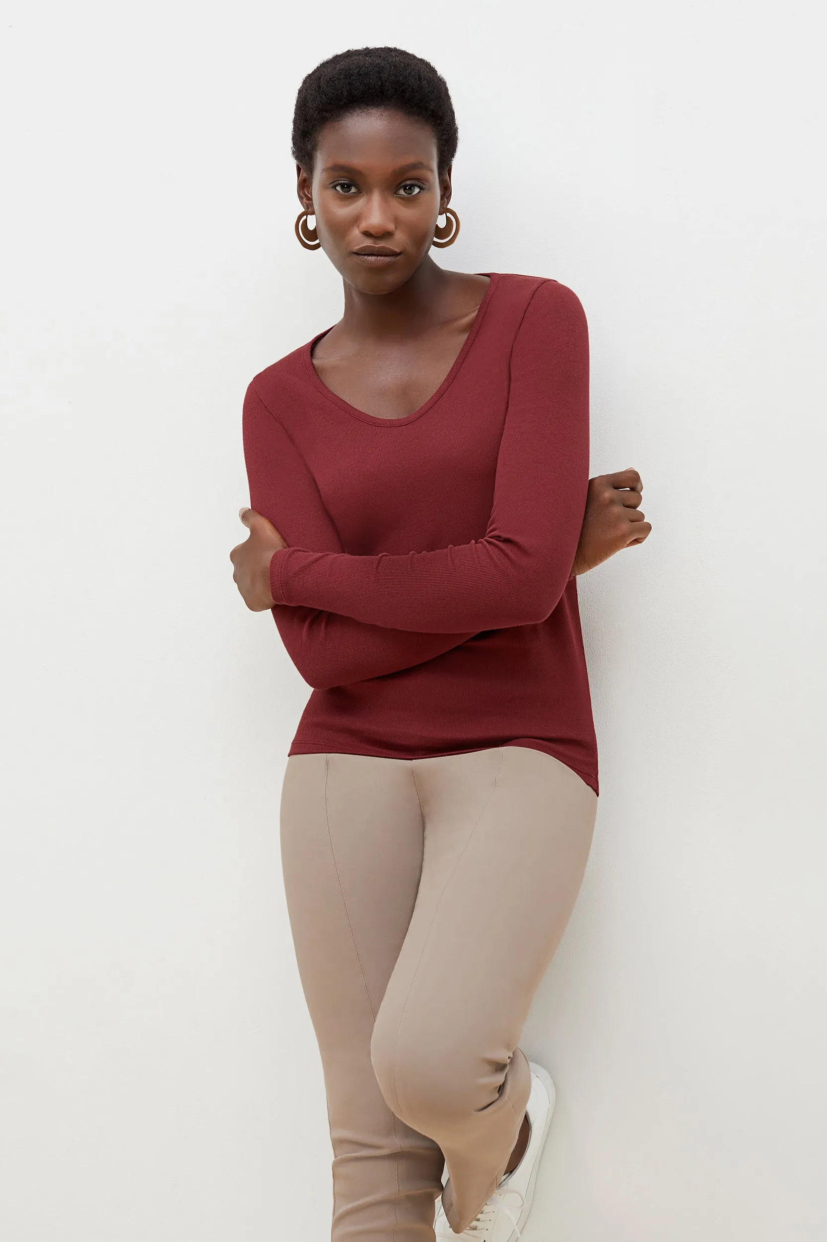 Marcia T-Shirt - Ribbed Pima Cotton :: Cranberry