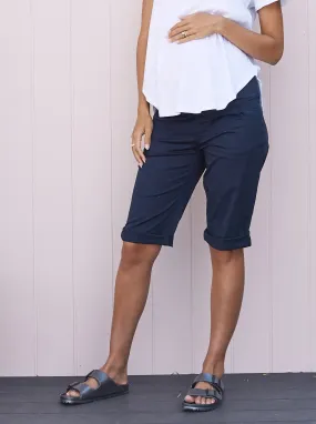 Maternity Knee Length Cotton Shorts Navy