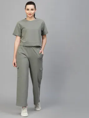 Odour Free Round Neck T-shirt With Track Pants Co Ord Set For Women