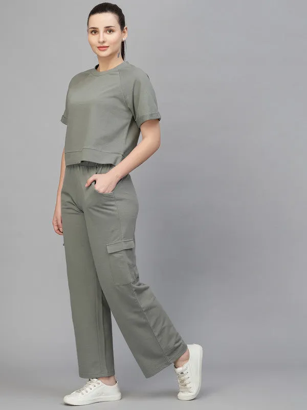 Odour Free Round Neck T-shirt With Track Pants Co Ord Set For Women