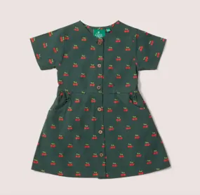 Olive Cherries Short Sleeve Dress