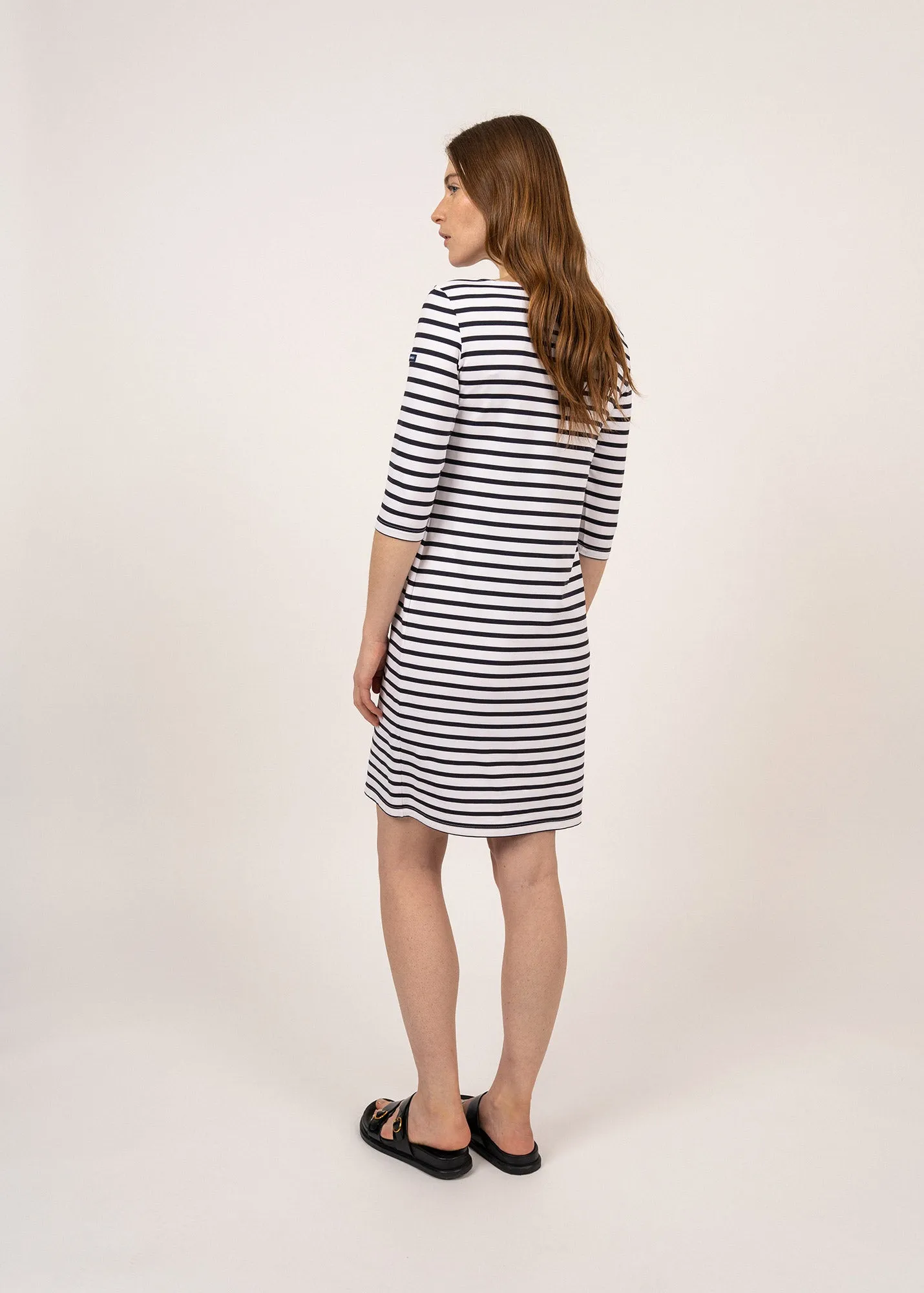 Propriano anti-UV striped dress - with 3/4 length sleeves (NEIGE/NAVY)