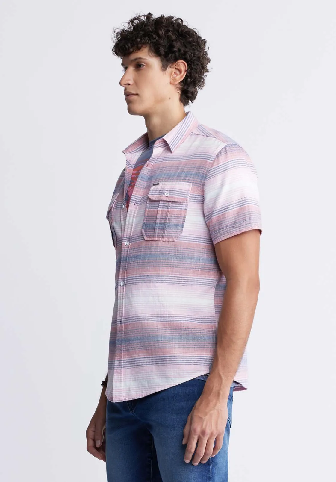 Siboa Men's Short-Sleeve Striped Shirt in White & Pink - BM24303