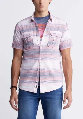 Siboa Men's Short-Sleeve Striped Shirt in White & Pink - BM24303