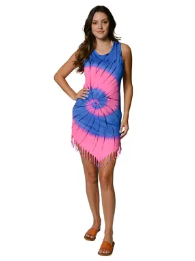 Tie Dye fringe bottom tank dress, in Bright, Pink&Blue, Yellow&Pink dye combinations. Perfect little cover just for you.