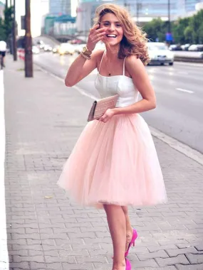 Two Piece Pink Homecoming Dress Cheap Tulle Homecoming Dress ER121